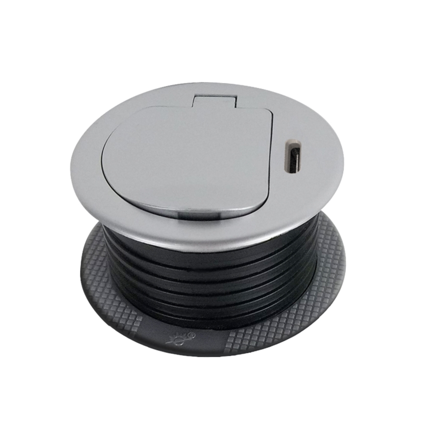 Borne de prises pour plateau de table 1x230V + USB-C Power Delivery argent/noir