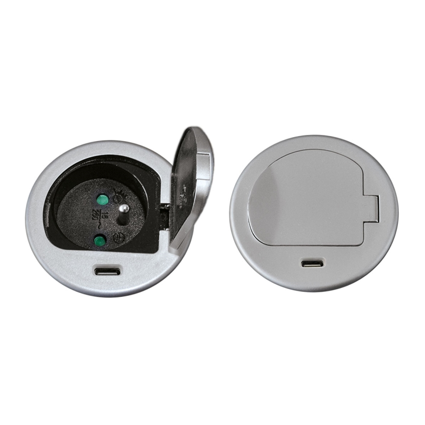 Stekkerdoos voor tafelblad 1x230V + USB-C Power Delivery zilver/zwart