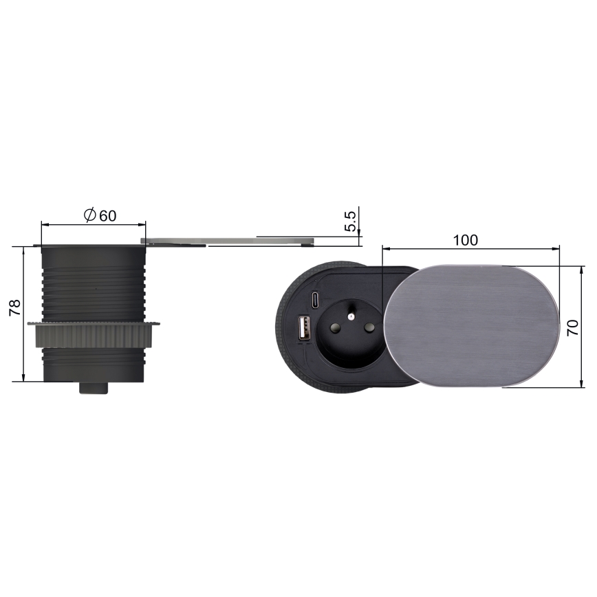 Prise encastrée 1Z + USB A+C