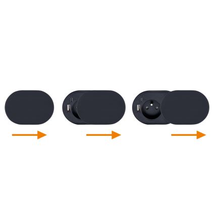 Inbouwstopcontact met schuifdeksel 20W, 1 stopcontact + USB A+C, zwart