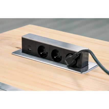 Borne de prises pour plateau de table 3x230V + USB-A + USB-C