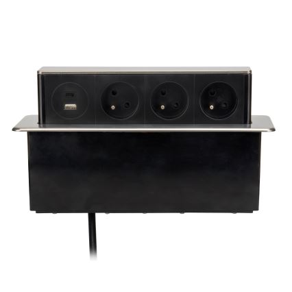 Borne de prises pour plateau de table 3x230V + USB-A + USB-C