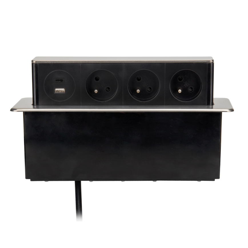 Borne de prises pour plateau de table 3x230V + USB-A + USB-C