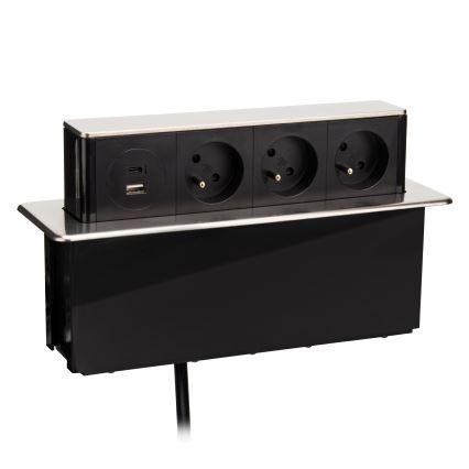 Borne de prises pour plateau de table 3x230V + USB-A + USB-C