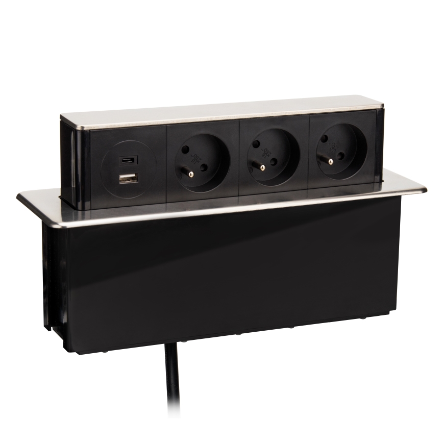 Borne de prises pour plateau de table 3x230V + USB-A + USB-C