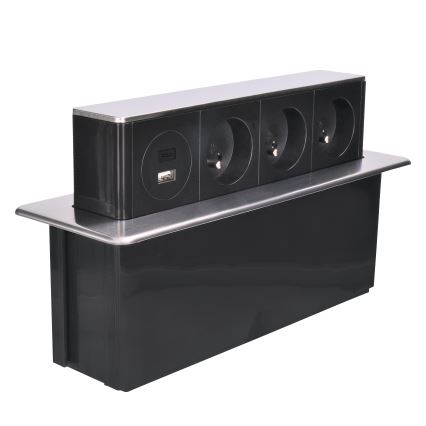 Borne de prises pour plateau de table 3x230V + USB-A + USB-C