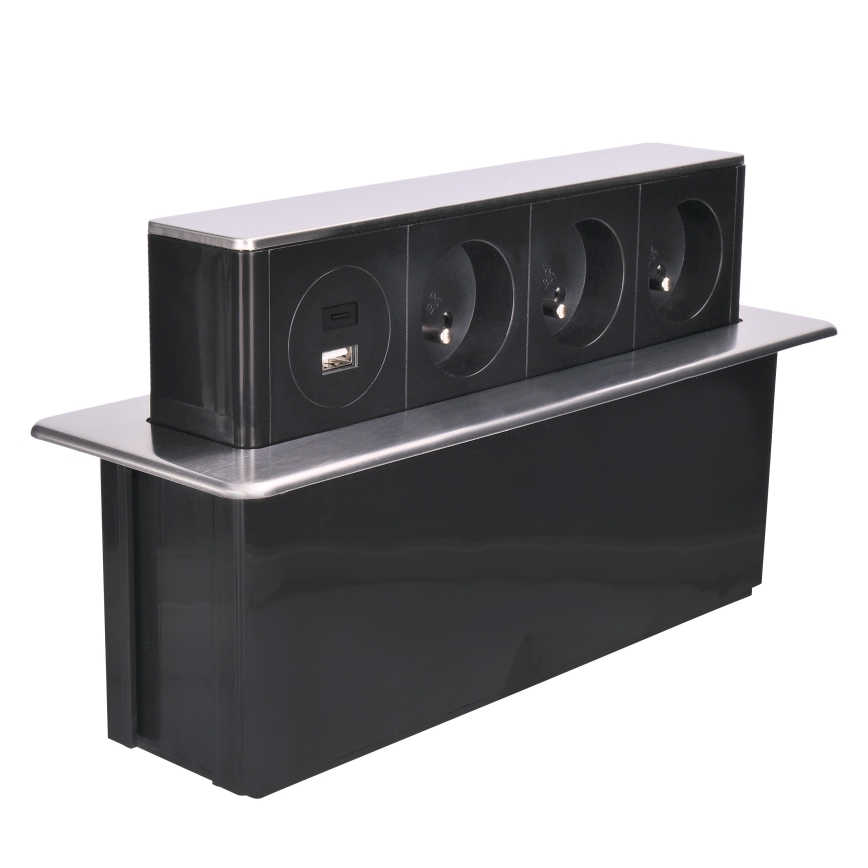 Borne de prises pour plateau de table 3x230V + USB-A + USB-C