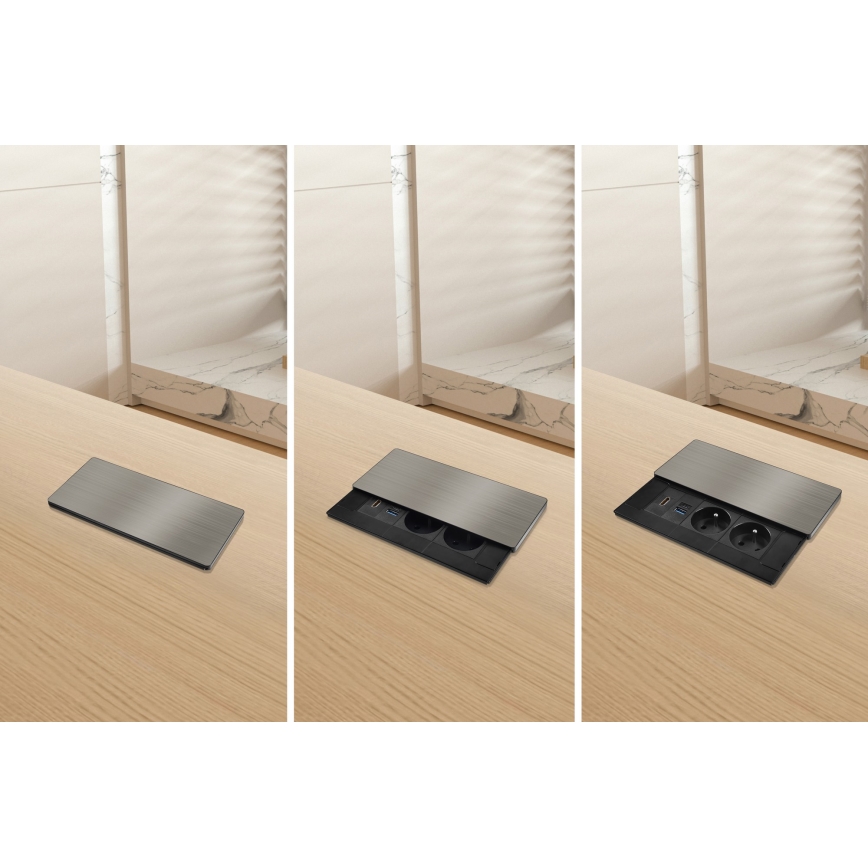 Prise encastrable 20W, 2 prises + USB-A + USB-C + HDMI