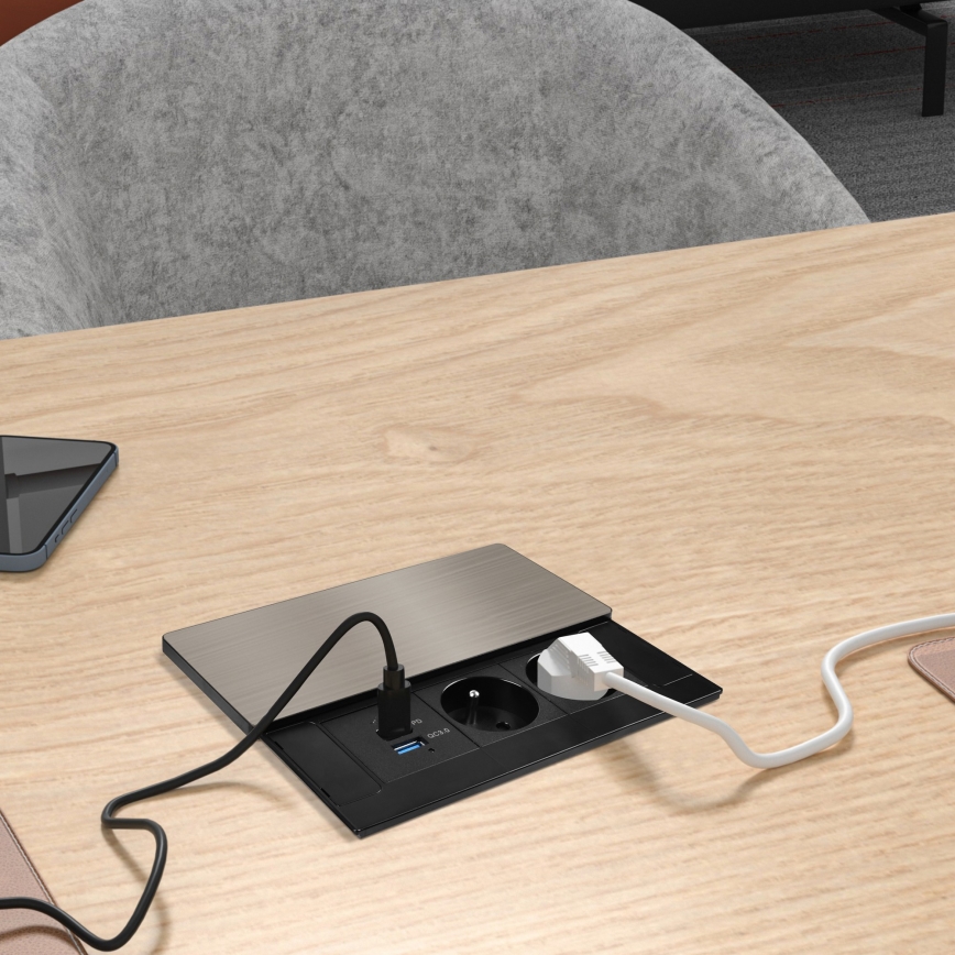 Inbouwstopcontact 65W, 2-voudig + USB-A + USB-C