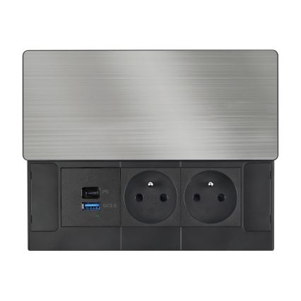 Inbouwstopcontact 65W, 2-voudig + USB-A + USB-C