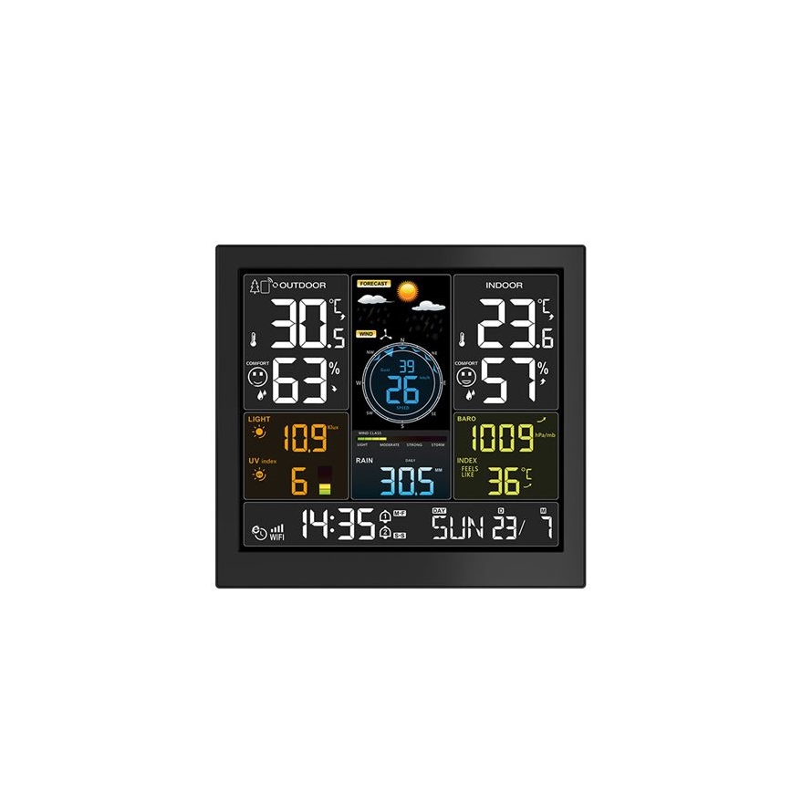 Professioneel weerstation met LCD-display, 5V/2xAA + 3xAAA, Wi‑Fi