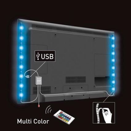 SET 2x LED RGB Strip voor TV met afstandsbediening IP65 LED/USB 50cm