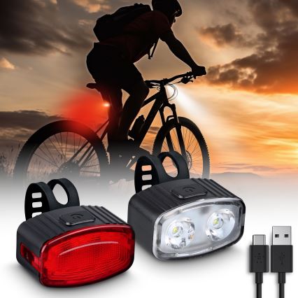 SET 2x LED Dimbare Oplaadbare Fietsverlichting 350 mAh IP44 rood/wit