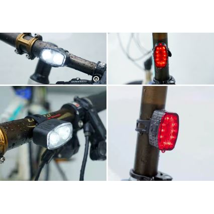 SET 2x LED Dimbare Oplaadbare Fietsverlichting 350 mAh IP44 rood/wit