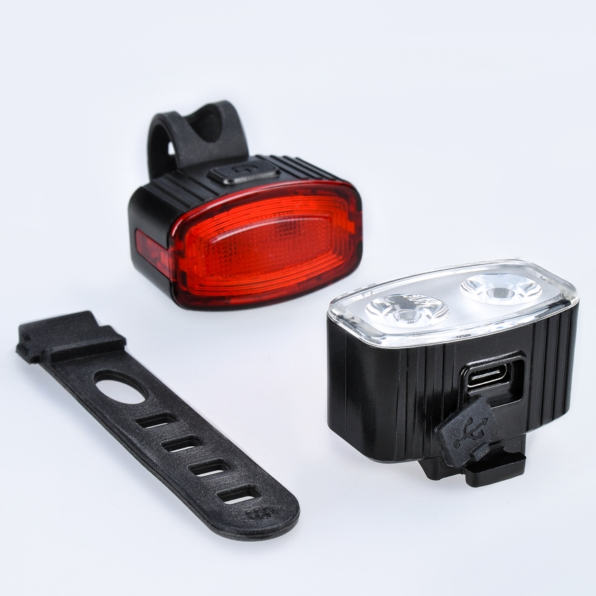 SET 2x LED Dimbare Oplaadbare Fietsverlichting 350 mAh IP44 rood/wit