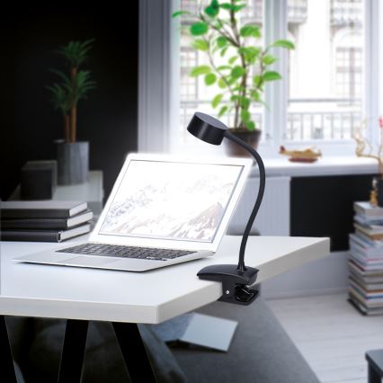 Lampe de table flexible à intensité variable et rechargeable avec pince LED/2W/1800 mAh 3000/4000/6500K noir