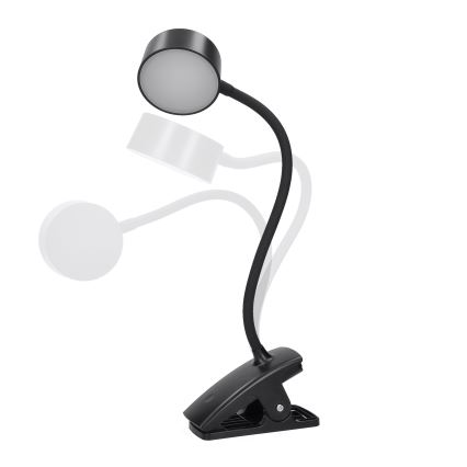 Lampe de table flexible à intensité variable et rechargeable avec pince LED/2W/1800 mAh 3000/4000/6500K noir