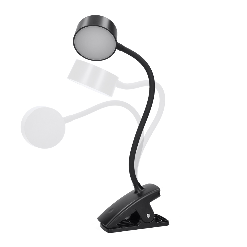 Lampe de table flexible à intensité variable et rechargeable avec pince LED/2W/1800 mAh 3000/4000/6500K noir