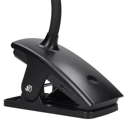 Lampe de table flexible à intensité variable et rechargeable avec pince LED/2W/1800 mAh 3000/4000/6500K noir
