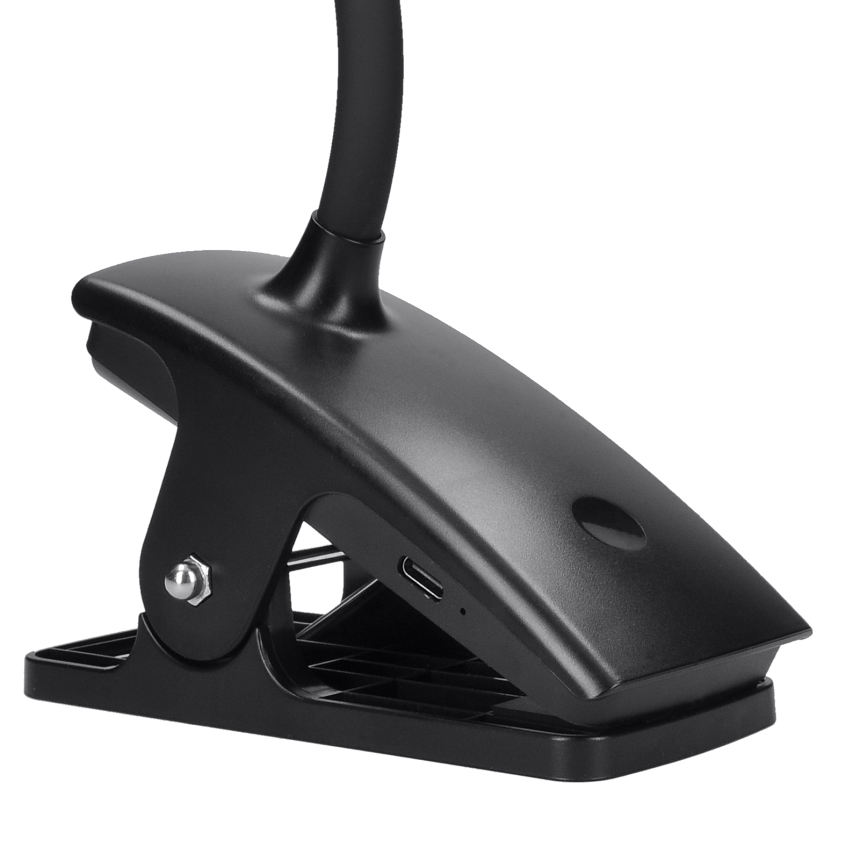 Lampe de table flexible à intensité variable et rechargeable avec pince LED/2W/1800 mAh 3000/4000/6500K noir