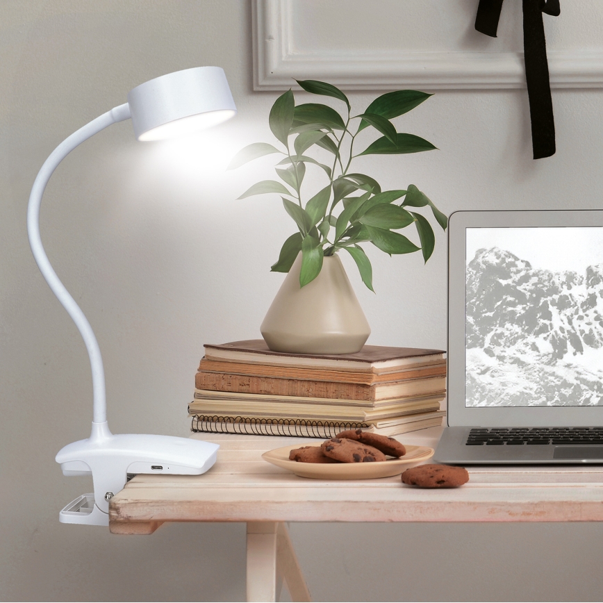 Lampe de table flexible à intensité variable et rechargeable avec pince LED/2W/1800 mAh 3000/4000/6500K blanc