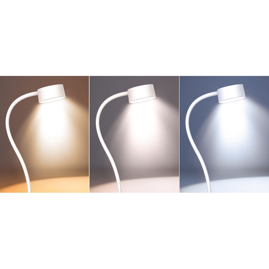 Lampe de table flexible à intensité variable et rechargeable avec pince LED/2W/1800 mAh 3000/4000/6500K blanc