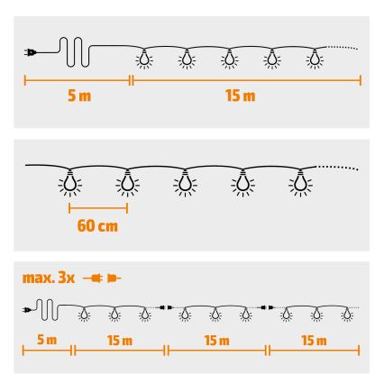 Decoratieve LED Lichtketting voor buiten 25xE12 20m IP44 warm wit