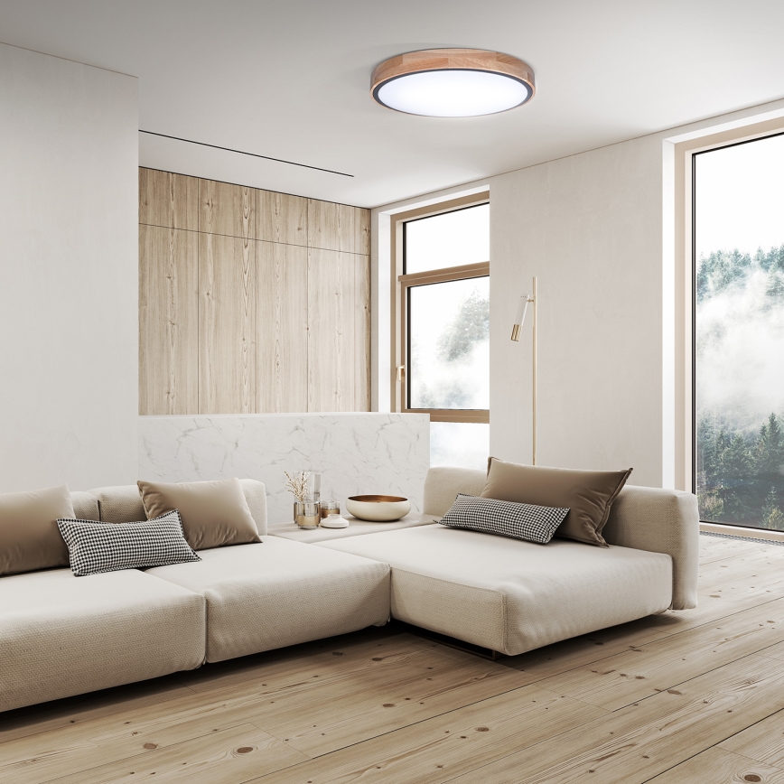 LED-dimbare plafondlamp IRON OAK LED/48W/230V 3000-6500K eiken Ø 40 cm + afstandsbediening