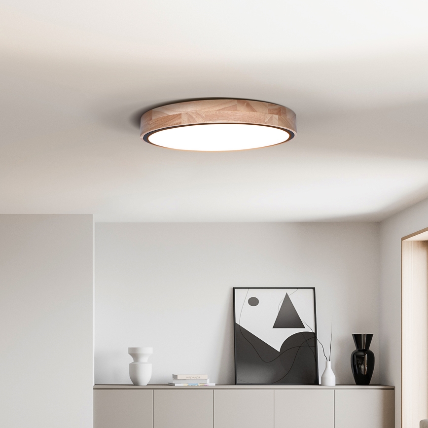 LED-dimbare plafondlamp IRON OAK LED/48W/230V 3000-6500K eiken Ø 40 cm + afstandsbediening