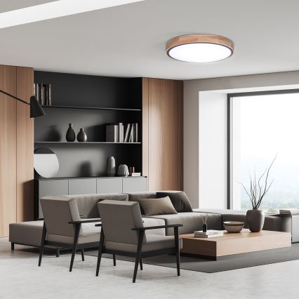 LED-dimbare plafondlamp IRON OAK LED/48W/230V 3000-6500K eiken Ø 40 cm + afstandsbediening