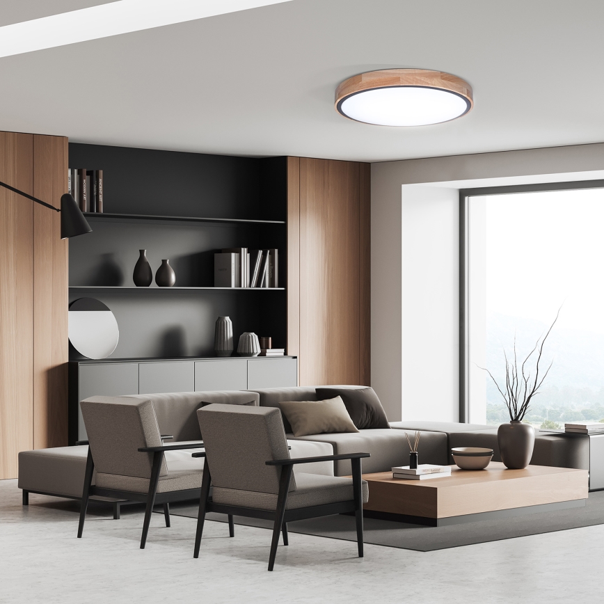 LED-dimbare plafondlamp IRON OAK LED/48W/230V 3000-6500K eiken Ø 40 cm + afstandsbediening