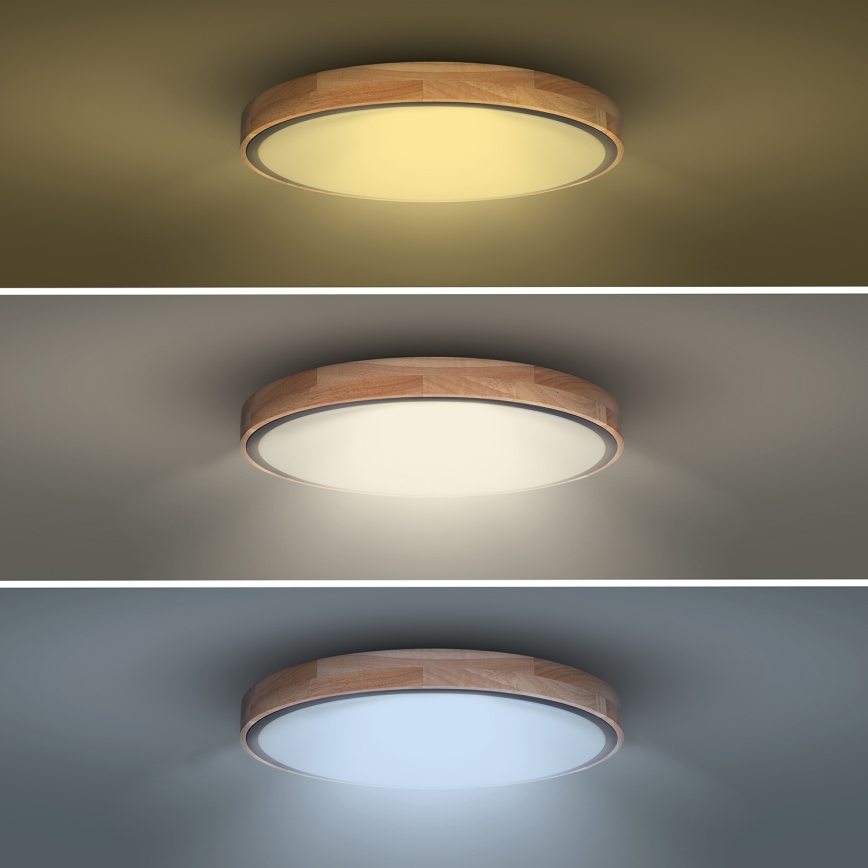 LED-dimbare plafondlamp IRON OAK LED/48W/230V 3000-6500K eiken Ø 40 cm + afstandsbediening