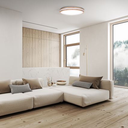 LED Dimbaar Plafondlamp WOODY LED/48W/230V 3000-6500K eiken Ø 38 cm + afstandsbediening