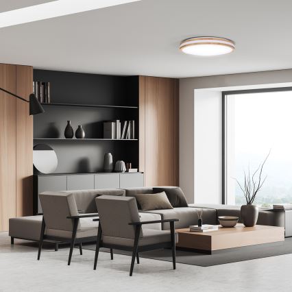 LED Dimbaar Plafondlamp WOODY LED/48W/230V 3000-6500K eiken Ø 38 cm + afstandsbediening