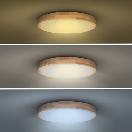 Dimbare LED plafondlamp SOLID OAK LED/48W/230V 3000-6500K eiken diameter 39 cm + afstandsbediening