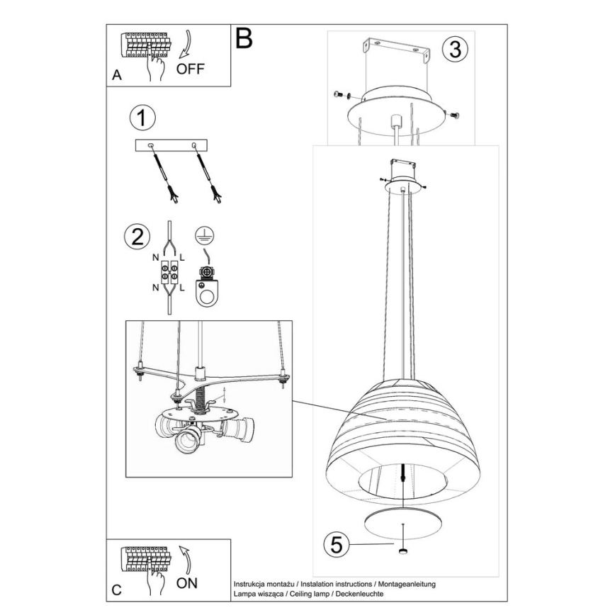 Hanglamp aan een koord BELLA 3x E27 / 60W / 230V d. 60 cm wit
