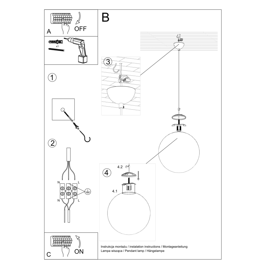 Hanglamp met kabel UGO 1xE27/15W/230V Ø 20 cm wit/glanzend chroom