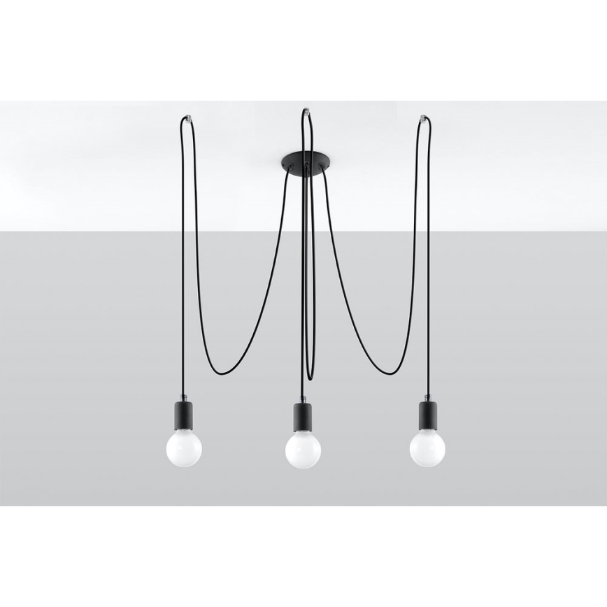 Hanglamp aan een koord EDISON 3 3xE27/60W/230V spin zwart