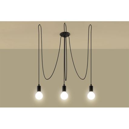 Hanglamp aan een koord EDISON 3 3xE27/60W/230V spin zwart