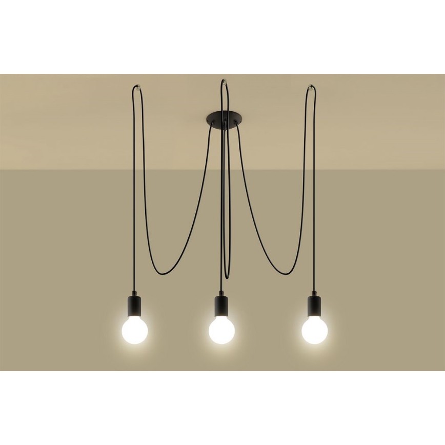 Hanglamp aan een koord EDISON 3 3xE27/60W/230V spin zwart