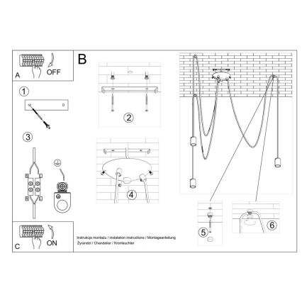 Hanglamp aan een koord EDISON 3 3xE27/60W/230V spin zwart