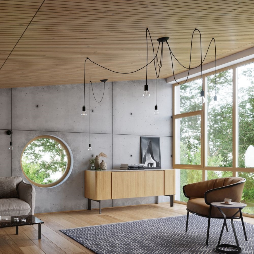 Suspension filaire EDISON 5 5xE27/60W/230V araignée noir
