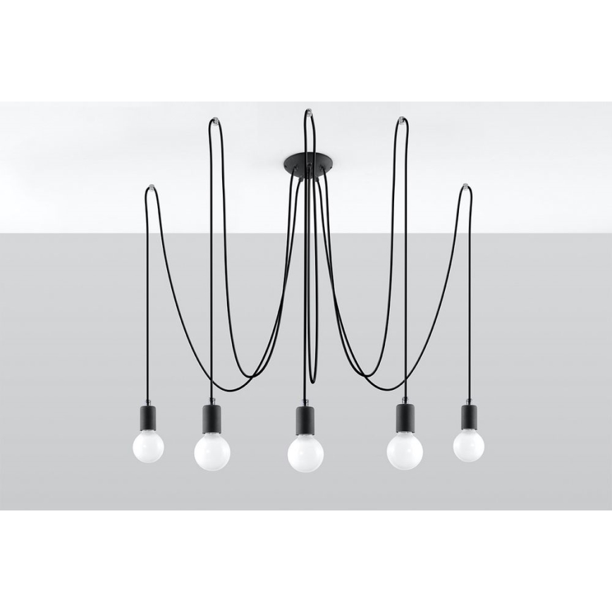 Suspension filaire EDISON 5 5xE27/60W/230V araignée noir