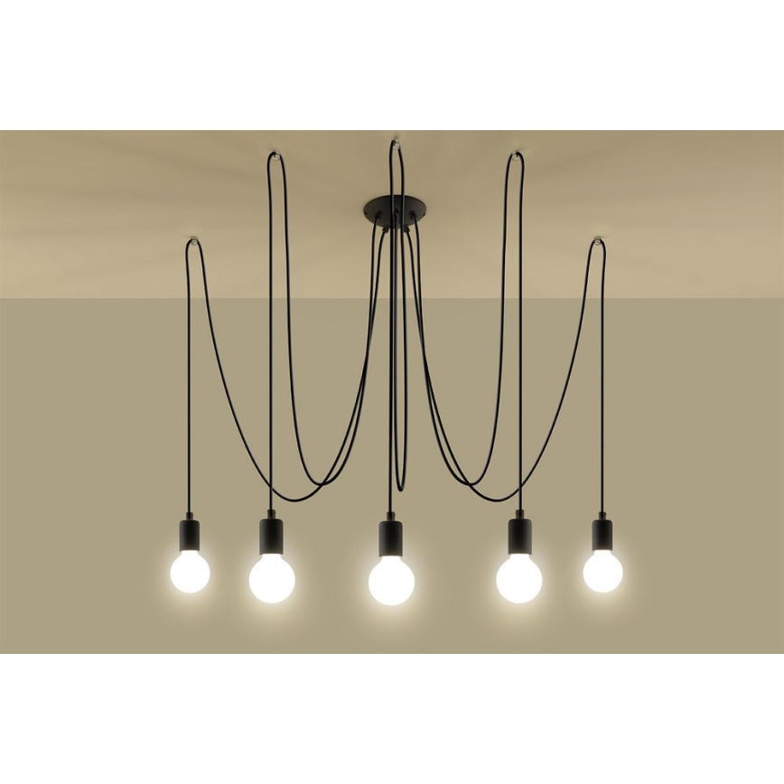 Suspension filaire EDISON 5 5xE27/60W/230V araignée noir