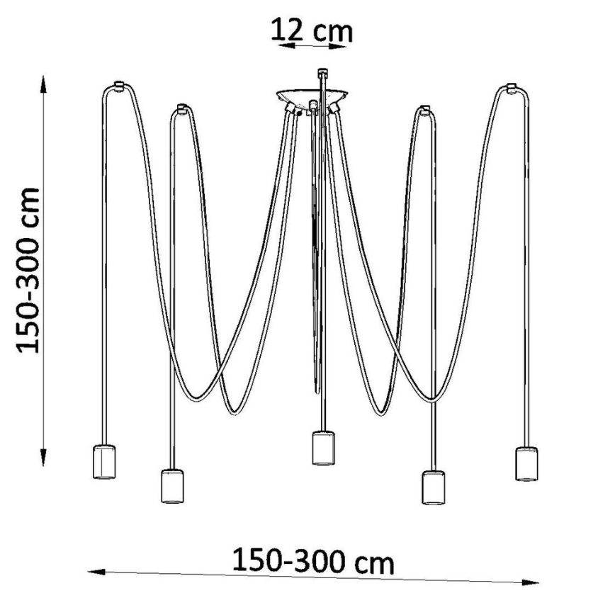 Suspension filaire EDISON 5 5xE27/60W/230V araignée noir