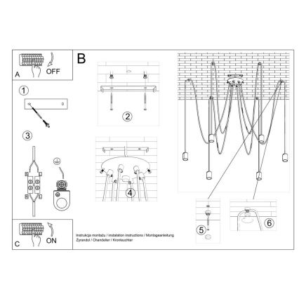 Suspension filaire EDISON 5 5xE27/60W/230V araignée noir