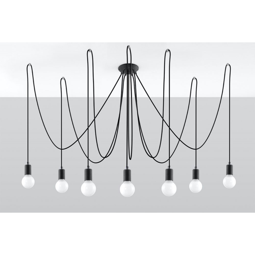 Hanglamp aan een koord EDISON 7 7xE27/60W/230V spin zwart