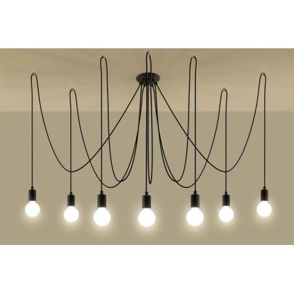 Hanglamp aan een koord EDISON 7 7xE27/60W/230V spin zwart