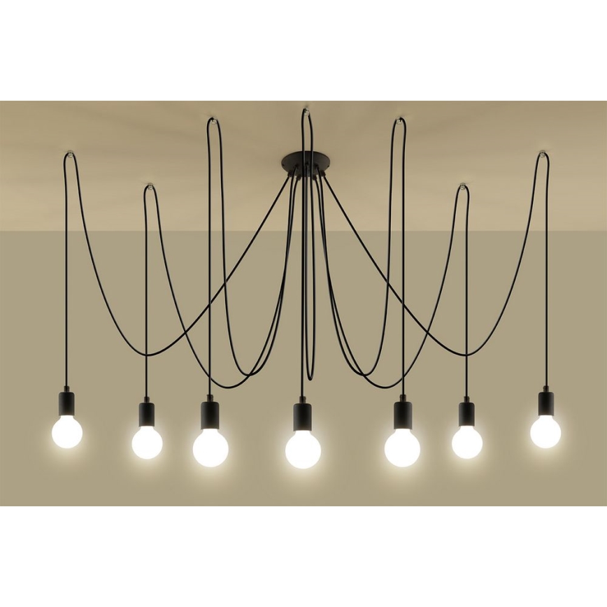 Hanglamp aan een koord EDISON 7 7xE27/60W/230V spin zwart