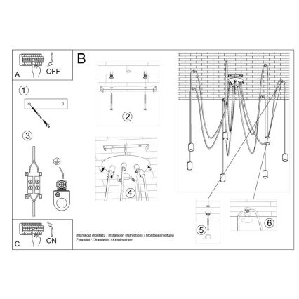 Hanglamp aan een koord EDISON 7 7xE27/60W/230V spin zwart